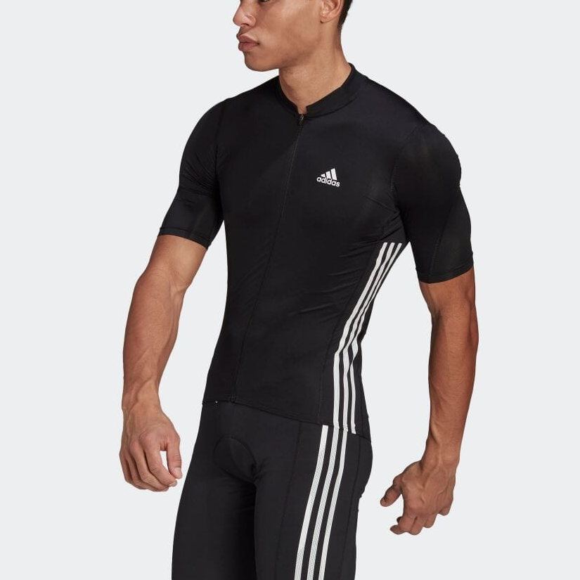 Men's adidas Logo Printing Stripe Zipper Half Sleeve Black T-Shirt GP8634