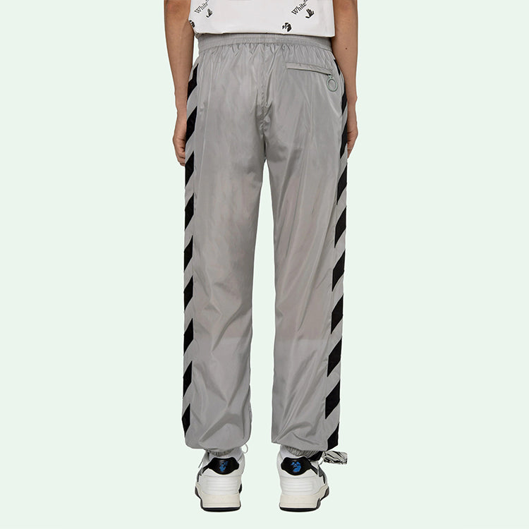 Off-White SS21 Logo Printing Stripe Sports Long Pants light grey OMCJ001R21FAB0010610