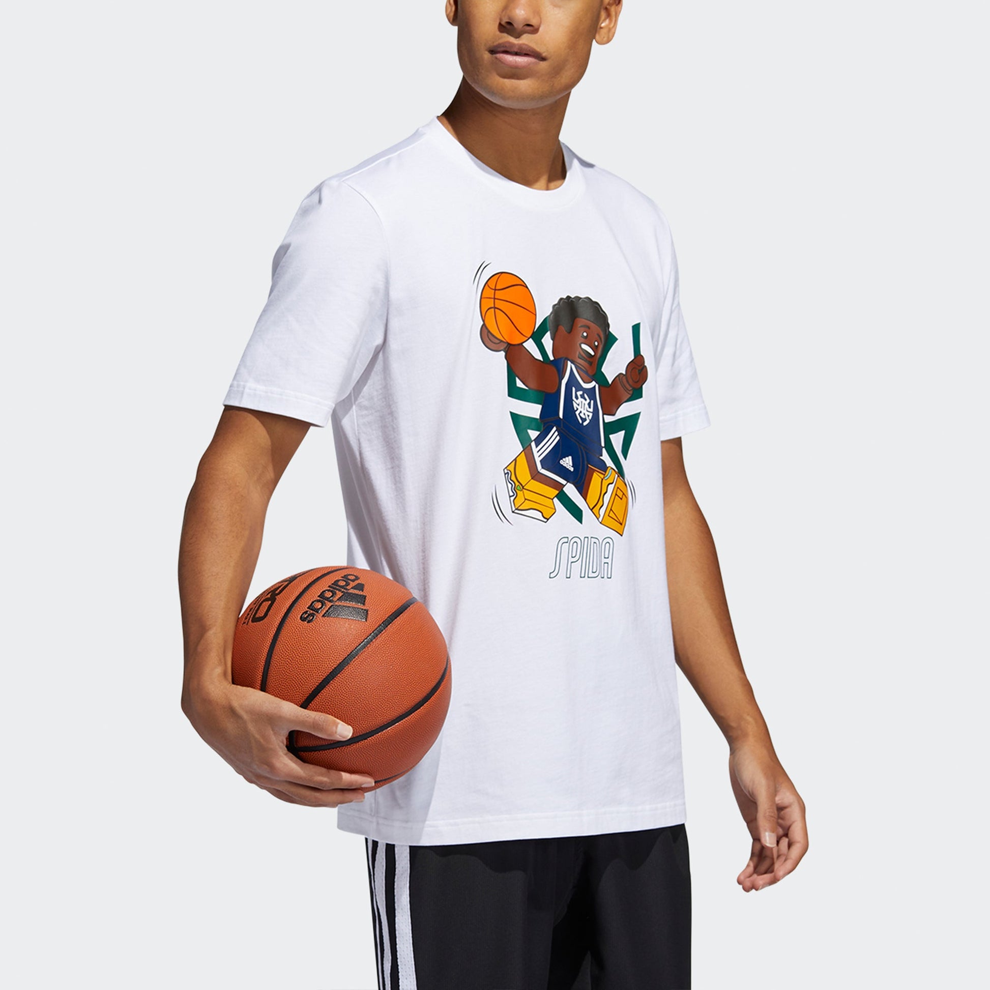 Men's adidas x LEGO Crossover Dame Ss . Mitchell Funny Blocks Printing Basketball Sports Short Sleeve White T-Shirt HA7057