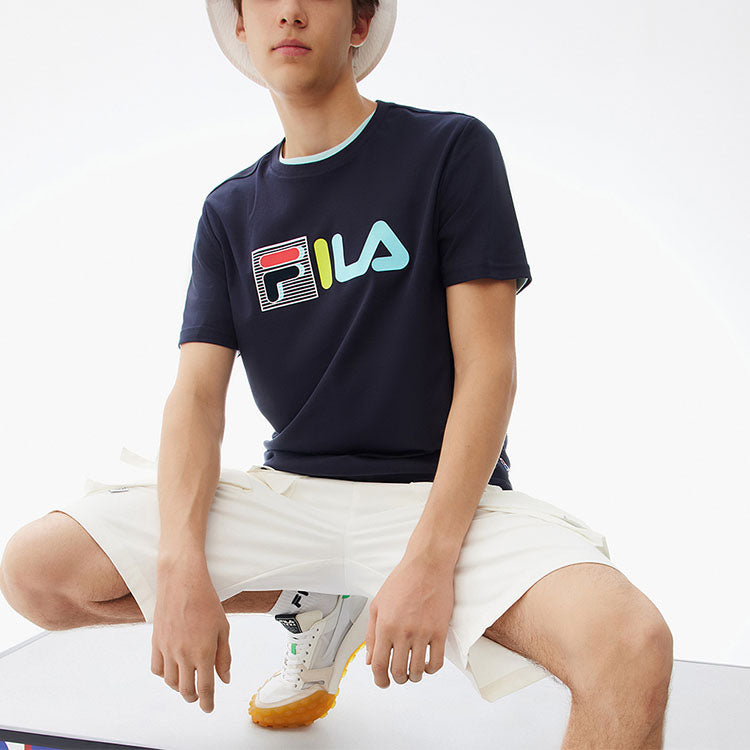 FILA Contrasting Colors Printing Logo Loose Round Neck Short Sleeve Blue F51M128175F-NV