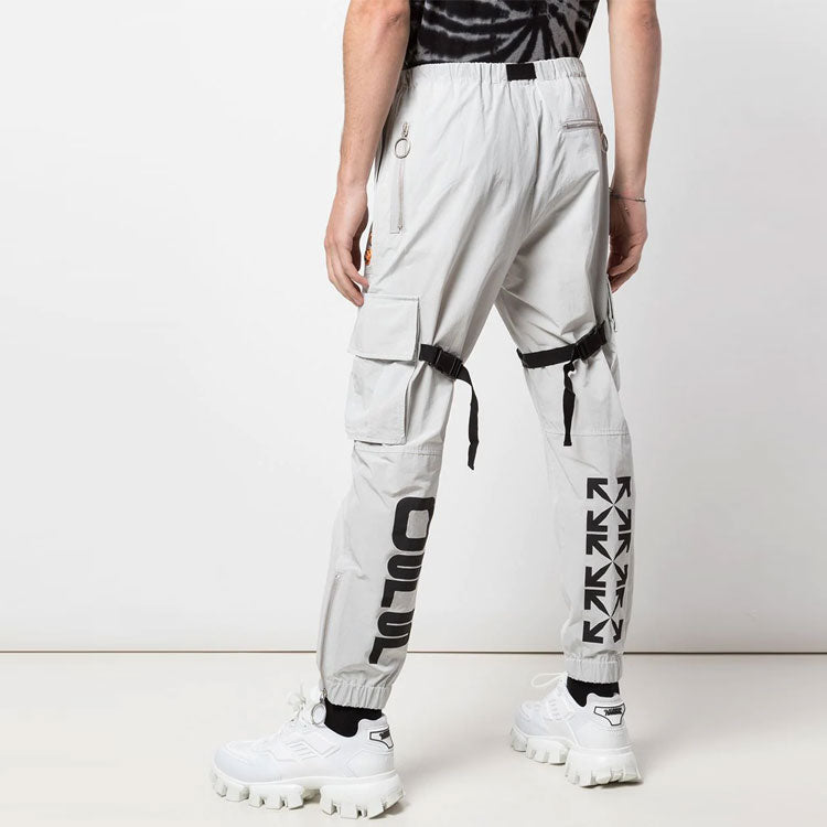 Off-White Logo Print Cargo Pants Functional Casual Pants light grey OMCF004R20G380220610