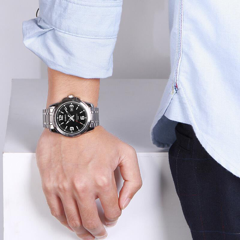 CASIO Stainless Steel Strap Quartz Waterproof Black Dial Mens Black Analog MTP-1314D-1A