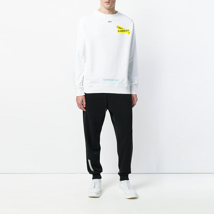 Men's Off-White Rubber Strap Printing Round Neck Long Sleeves White 0MBA003S180030240160
