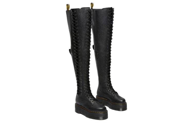 (WMNS) Dr. Martens Azreya Max Leather 26-Eye Platform Boots 'Black' 27360001
