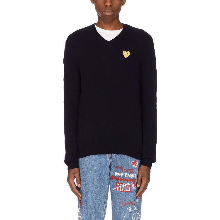 COMME des GARCONS PLAY V-Neck Pullover Gold Emblem 'Black' AZ-N048-051-2