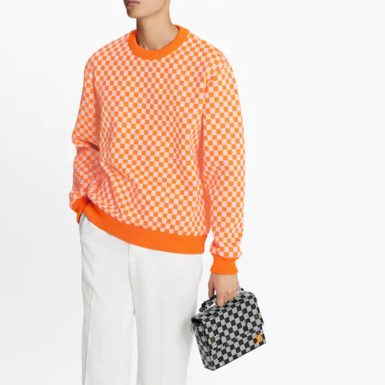 LOUIS VUITTON LV SS21 Monogram Plaid Crewneck Pullover For Men Orange 1A8P50