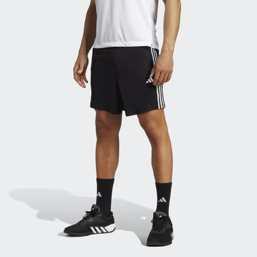 adidas TRAIN ESSENTIALS PIQU 3-STRIPES TRAINING SHORTS 'Black White' IB8111