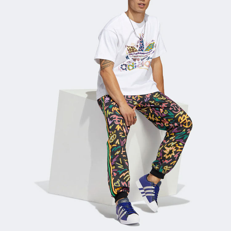 adidas originals SS22 Cartoon Logo Printing Round Neck Casual Short Sleeve Unisex White HC3076