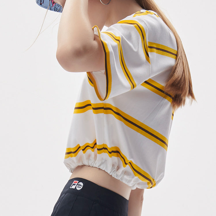 FILA FUSION x Jeremyville Crossover Stripe Loose Short Sleeve Orange White Stripe T11W139103F-WT