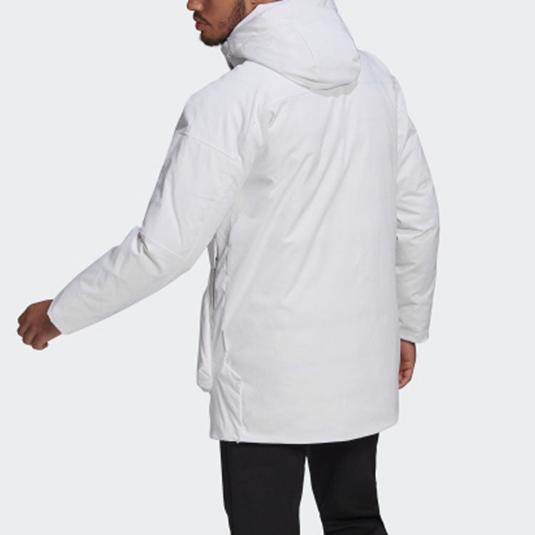 adidas Full-length zipper Cardigan Multiple Pockets Down Jacket Couple Style White GN9838