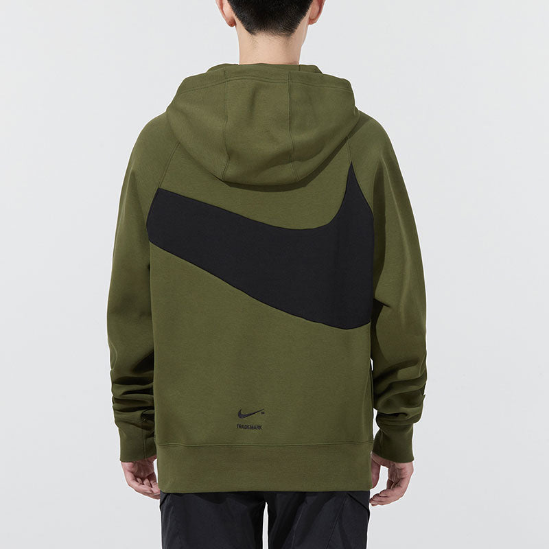 Men's Nike Sportswear Swoosh Tech Fleece Contrasting Colors Large Logo Printing Sports Military Green DD8223-326