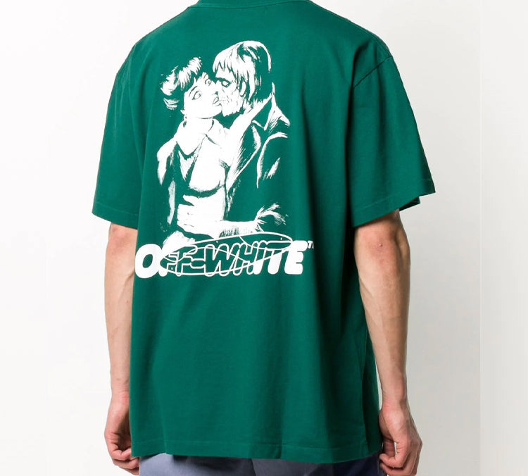 Off-White Kiss 21 Logo Printing Loose Fit Short Sleeve Green OMAA038E20JER0085701