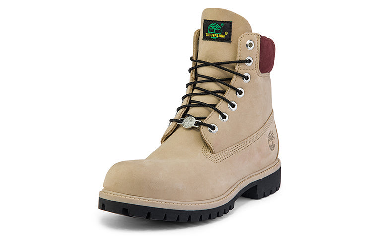 Timberland 6 Inch Premium Waterproof Boots 'Beige Nubuck with Burgundy Collar' A2M19W