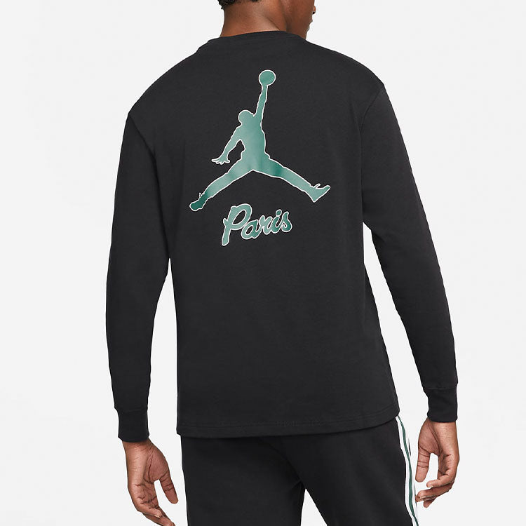 Men's Air Jordan Paris Saint-Germain Casual Alphabet Printing Round Neck Long Sleeves Black DB6513-010