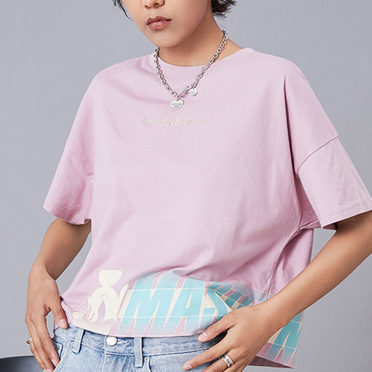 (WMNS) Li-Ning x Disney Crossover Alphabet Printing Short Sleeve 'Pink' AHSQ142-2