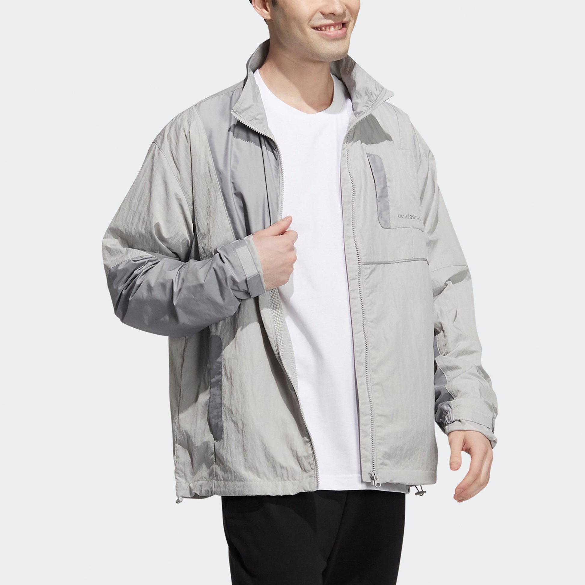 adidas neo M Cvr Jk Reflective Detail Sports Stand Collar Jacket light grey HE7949