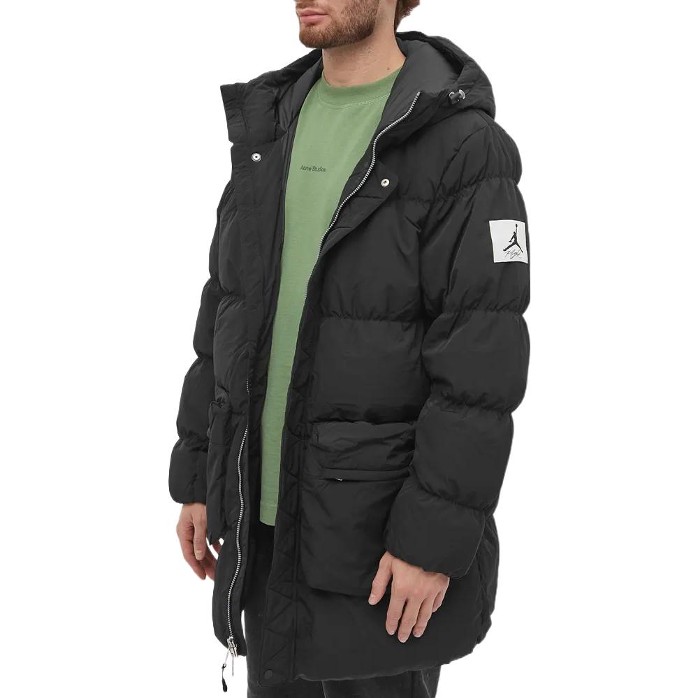 Air Jordan Solid Color logo Zipper Long Sleeves Badge Hooded Down Jacket Men's Black DQ7346-010