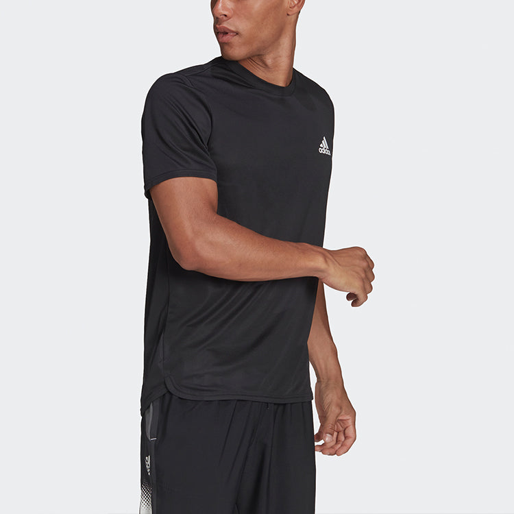 Men's adidas Solid Color Loose Sports Gym Short Sleeve Black T-Shirt HF7214