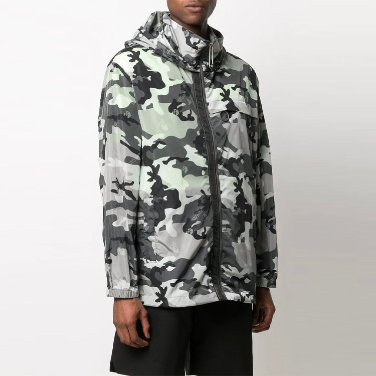 Off-White SS21 Logo Pattern hooded Zipper Jacket Ordinary Version White Camouflage OMEB014S21FAB0020900