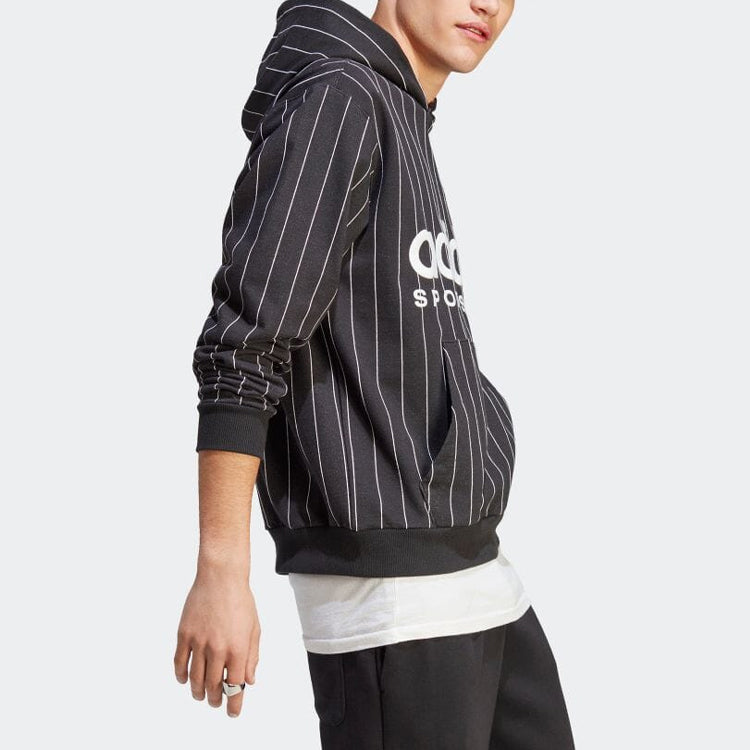 adidas Pinstripe Fleece Hoodie 'Black White' IB8381