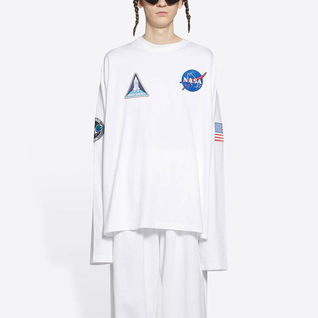 Men's Balenciaga x NASA Crossover Space Printing Long Sleeves Round Neck Long Sleeves White 662496TKVD79040