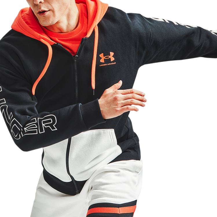 Under Armour Rival Colorblock Fleece Full Zip Jacket 'Black White Orange' 1361605-001