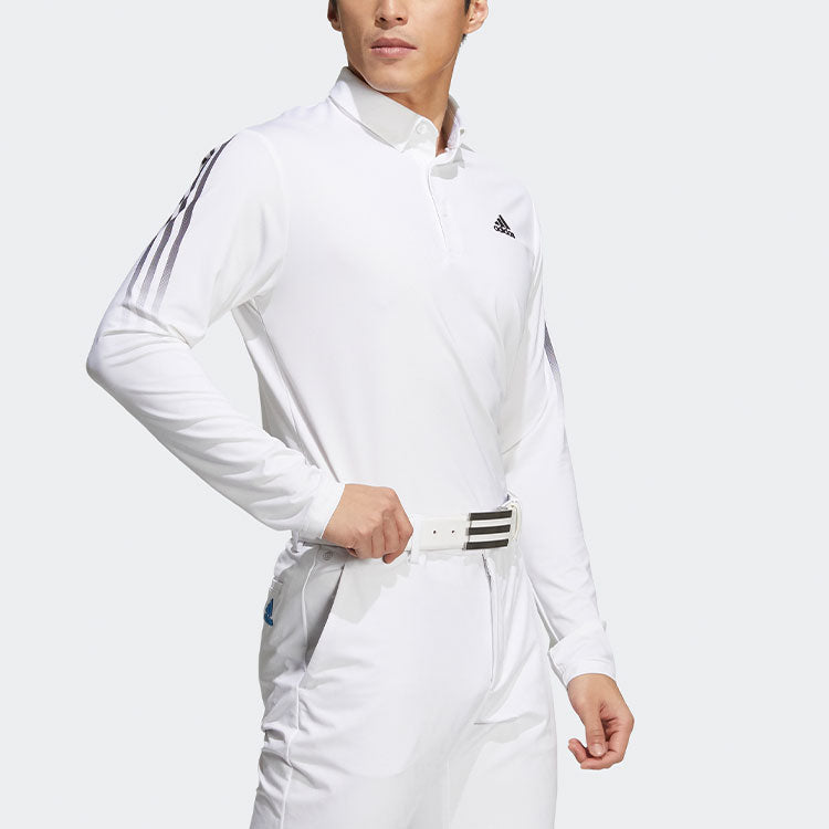 adidas Logo Stripe Long Sleeves Slim Fit Polo Shirt White HA3124
