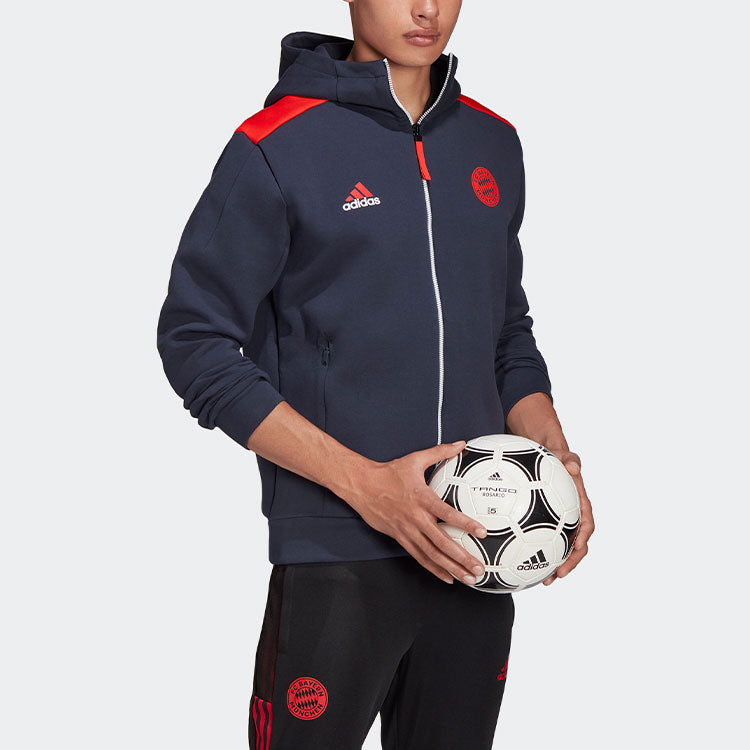 Men's adidas Fcb Zne Bayern Munich Black Soccer/Football Training Sports Hooded Jacket Deep Navy Blue GT7084