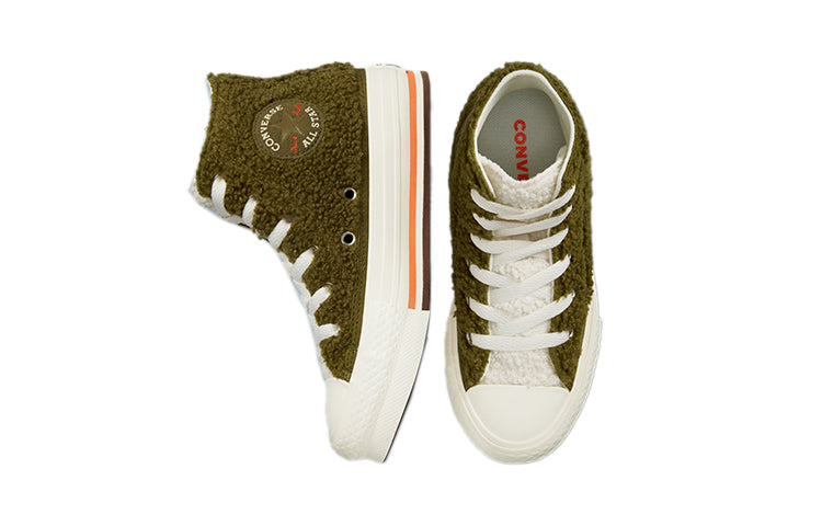 (GS) Converse Chuck Taylor All Star Sherpa EVA Platform High 'Dark Moss Bold Mandarin' 673198C