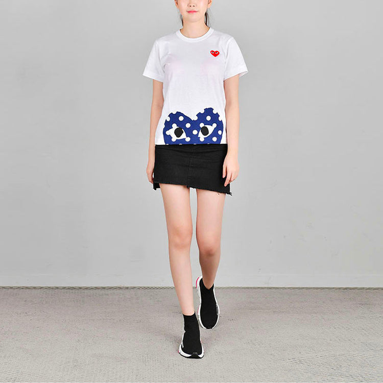 (WMNS) COMME des GARCONS PLAY Polka Dot Half Heart Tee 'White Blue' AZ-T235-051-1