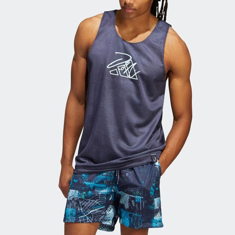 Men's adidas Reversible Logo Printing Straight Casual Sports Navy Blue Vest HE6376