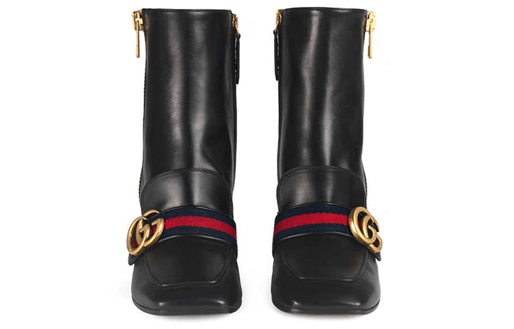 (WMNS) Gucci Peyton Marmont Logo Ankle Boots with Faux Pearl-embellished 'Black' 432060-DKHC0-1061