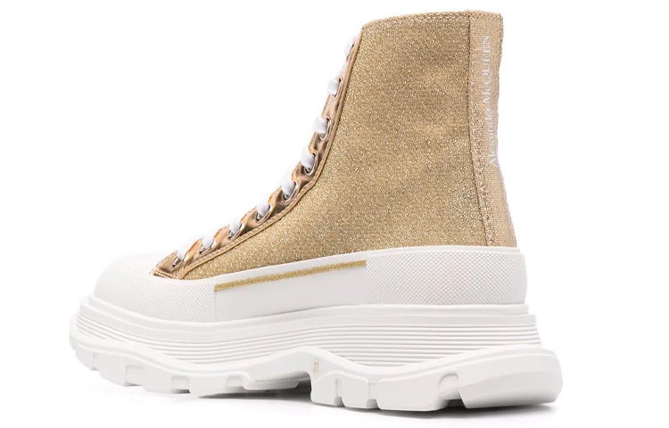 (WMNS) Alexander McQueen Glitter Tread Slick High-Top Sneakers 'Gold White' 685699W4SG18062