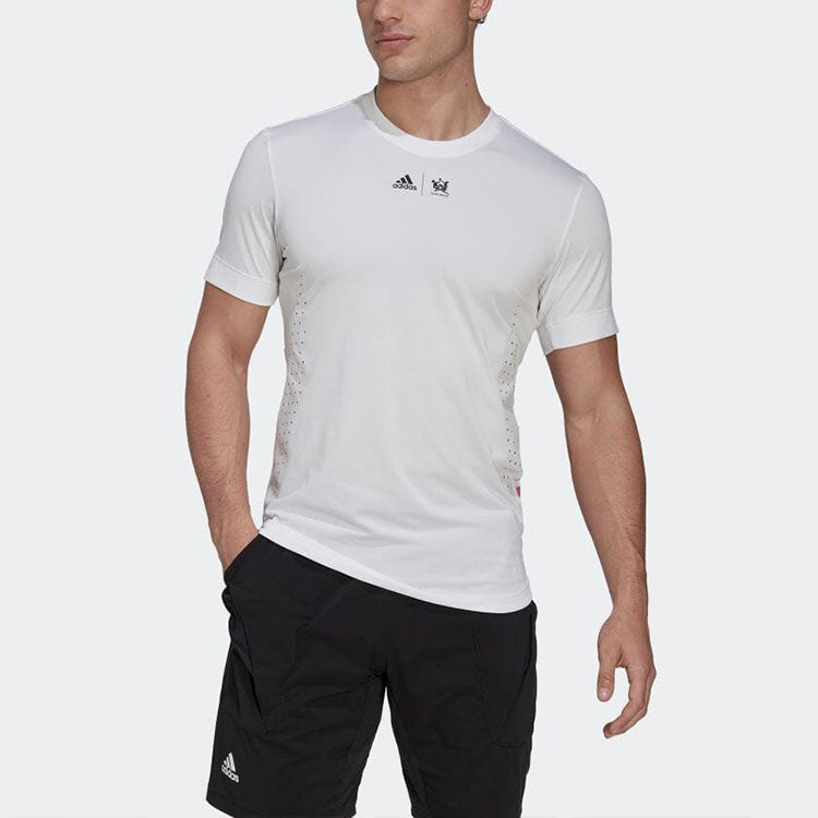 adidas FW22 Solid Color Logo Printing Round Neck Pullover Short Sleeve White T-Shirt HI5408