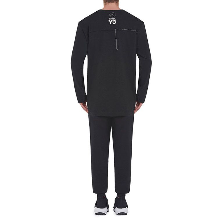 Men's Y-3 SASHIKO LS TEE Round Neck Pullover Long Sleeves Black T-Shirt DP0541