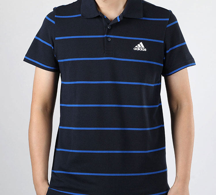 adidas YARN DYE Casual Stripe Short Sleeve Polo Shirt Blue FT2832