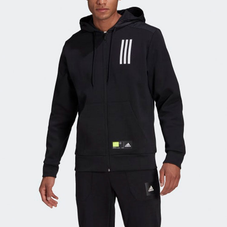 adidas Sportswear Training Gym Knit Breathable Sports Hooded Jacket Black GM5783