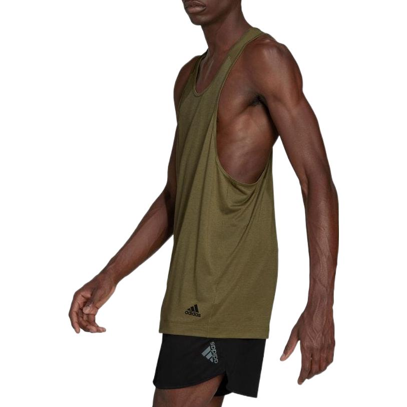 Men's adidas Solid Color Straight Round Neck Sports Olive Green Vest HC4436
