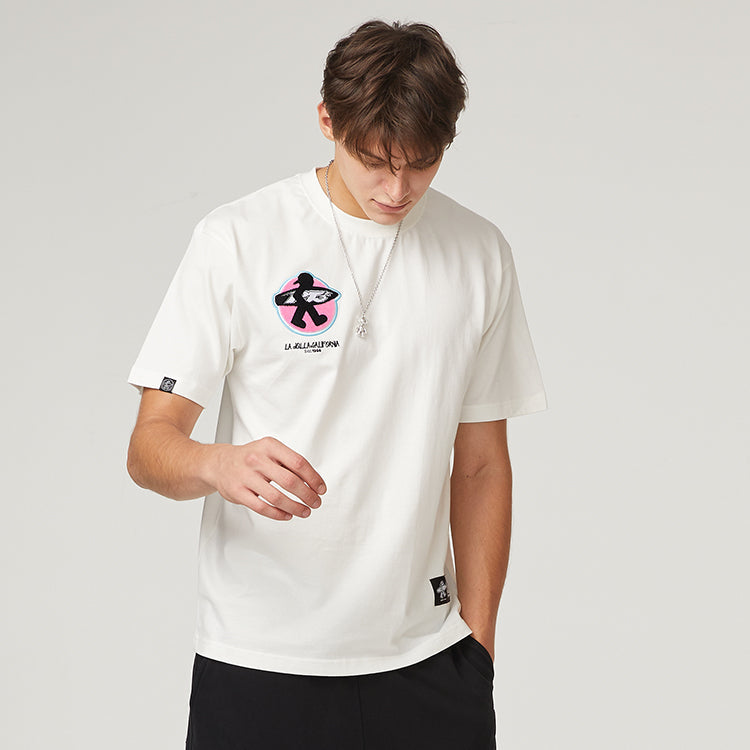 PJ's Vigor Multi-Color Surf Embroidered Contrasting Colors Short Sleeve Couple Style White 20SSTS1032-P