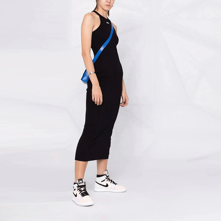(WMNS) Off-White Off-Stamp Ribbed Dress 'Black' OWDB366C99JER0011001