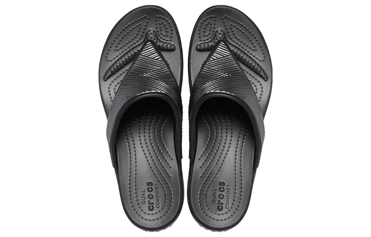(WMNS) Crocs Monterey Metallic Stylish Black Slippers 206850-001