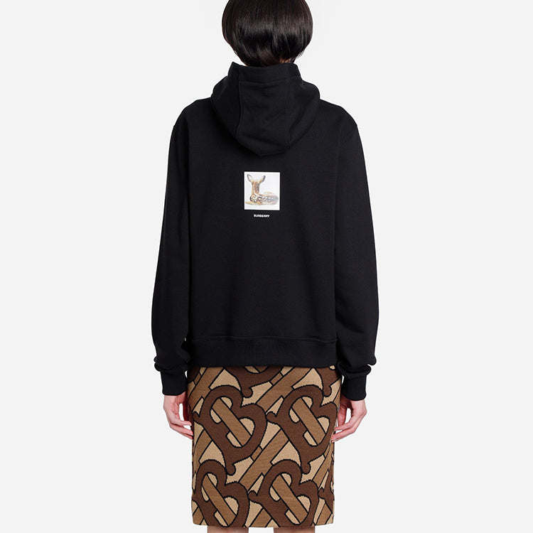 (WMNS) Burberry Deer Print Cotton Oversized Hoodie Black 8024655