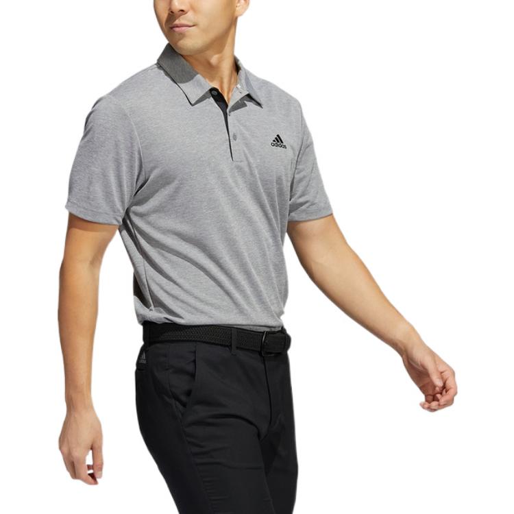 Men's adidas Solid Color Logo Pullover Short Sleeve Sports Gray Polo Shirt H56774