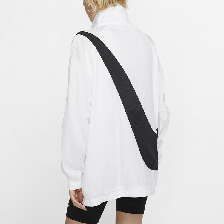 (WMNS) Nike Collar Big Swoosh Jacket 'White Black' BV3686-100