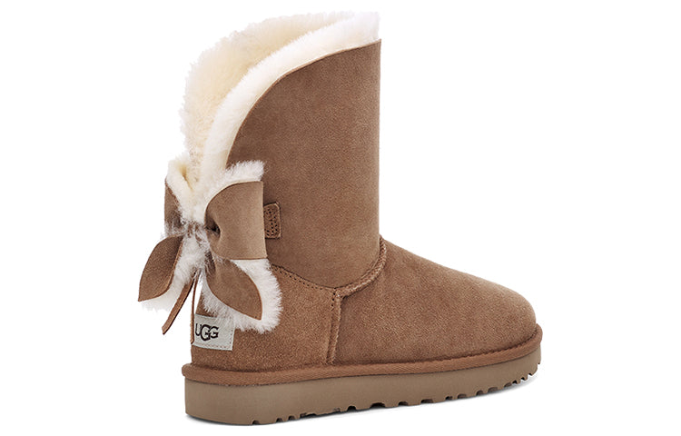 (WMNS) UGG Classic Short Cuffed Bow Fleece Lined Brown 1112501-CHE