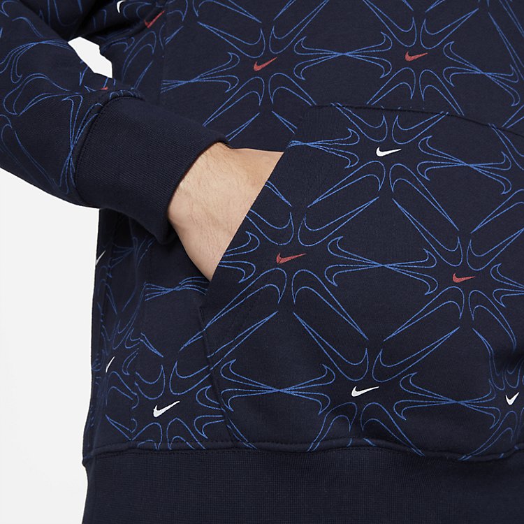 Nike All Over Logo Pullover Hoodie 'Navy Blue' DM7930-451