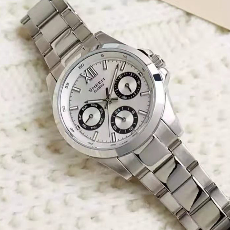 CASIO Waterproof SHEEN Sapphire Crystal Stainless Steel Strap Silver Analog SHE-3512D-7AUPR