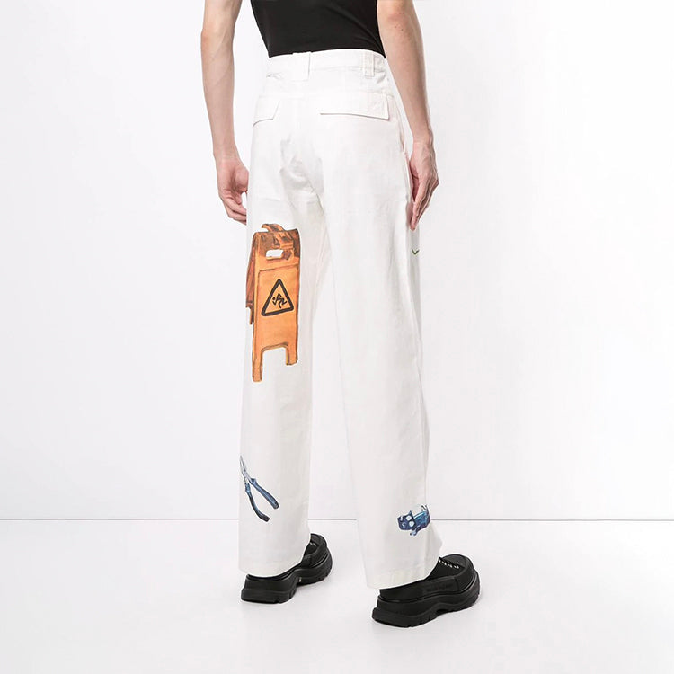 Off-White Printing Straight Long Pants Loose Fit White OMCA153F20FAB0010110