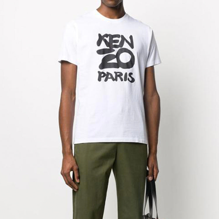 Men's KENZO Cotton Classic Printing Round Neck Short Sleeve White FA55TS0184SA-01