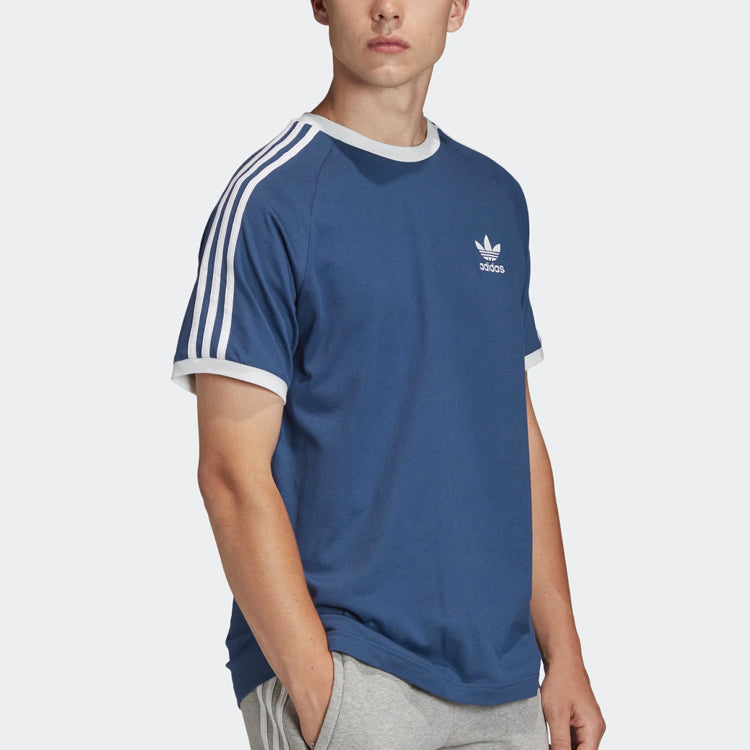 adidas originals 3-Stripes Tee Casual Round Neck Loose Logo Stripe Short Sleeve Ocean Blue FM3772
